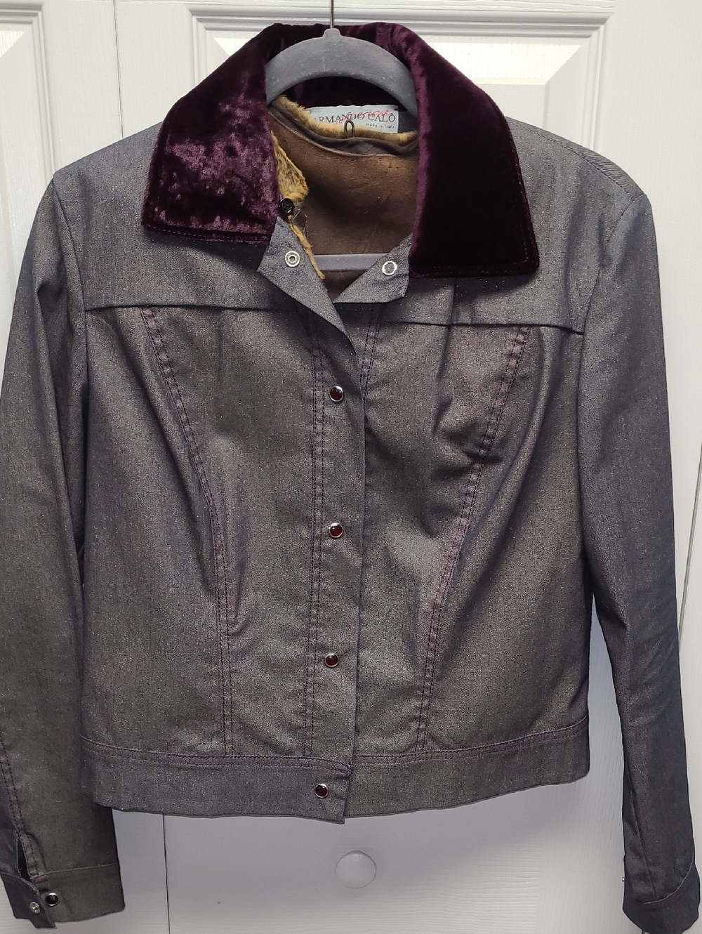 Vintage Italian purple denim gold  shimmer Jacket w/removable fur vest lining